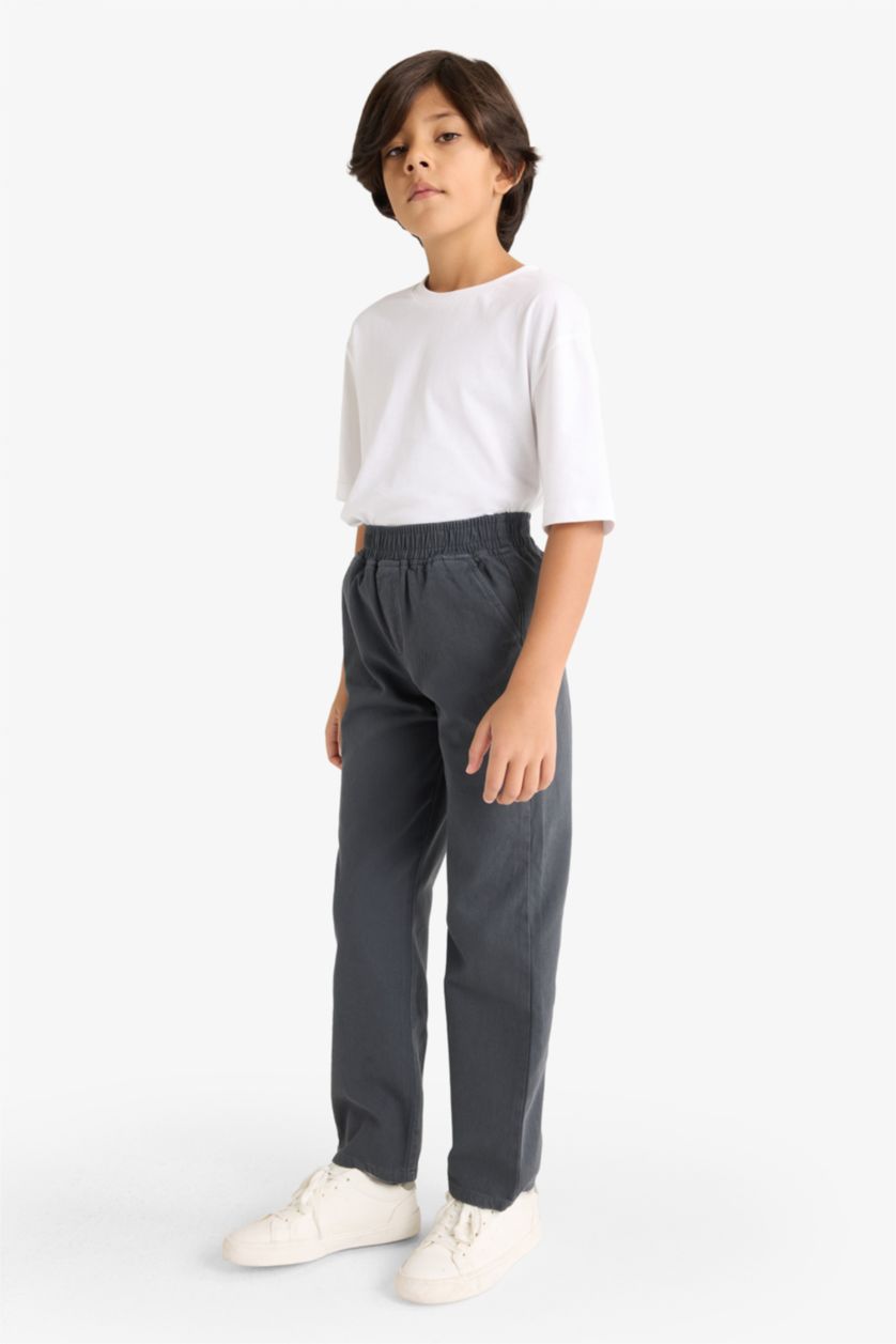 BOYS & TEENS Anthracite Boy Waist Elastic Gabardine Trousers