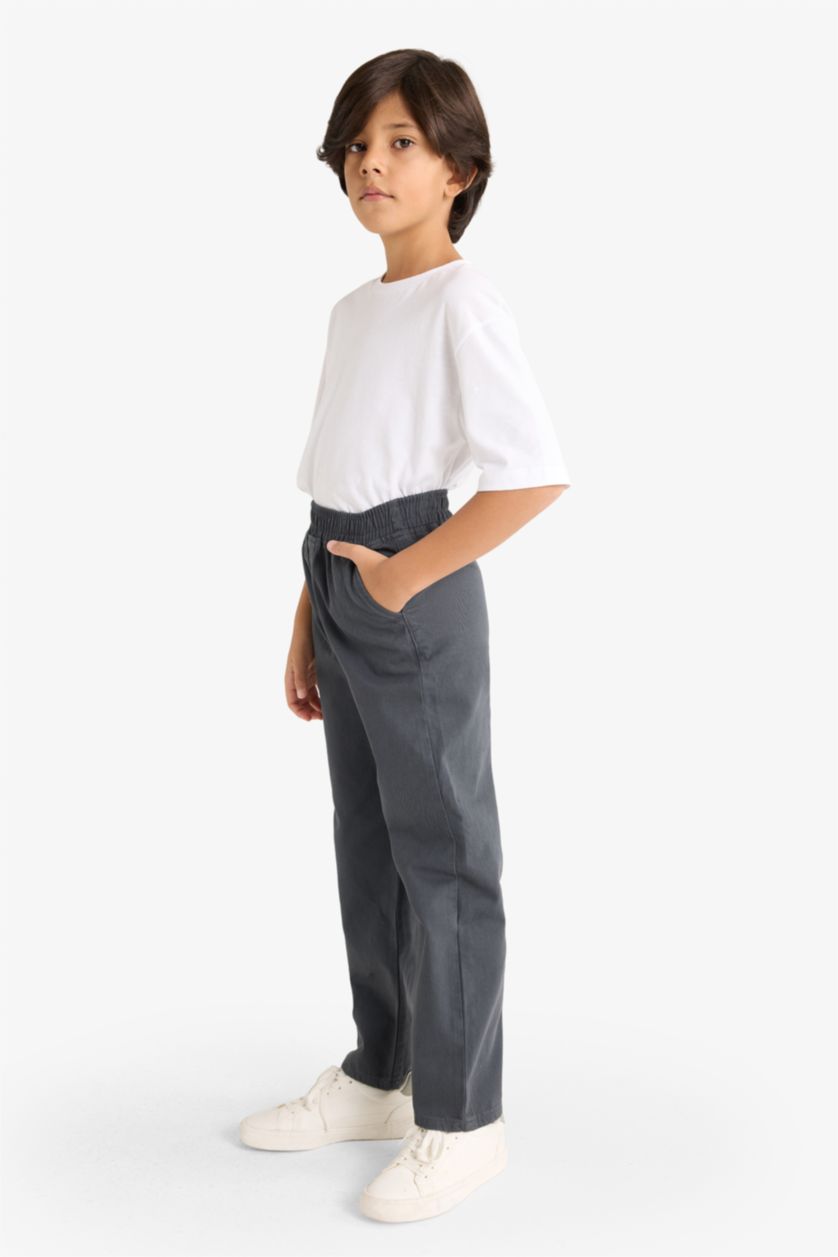 BOYS & TEENS Anthracite Boy Waist Elastic Gabardine Trousers