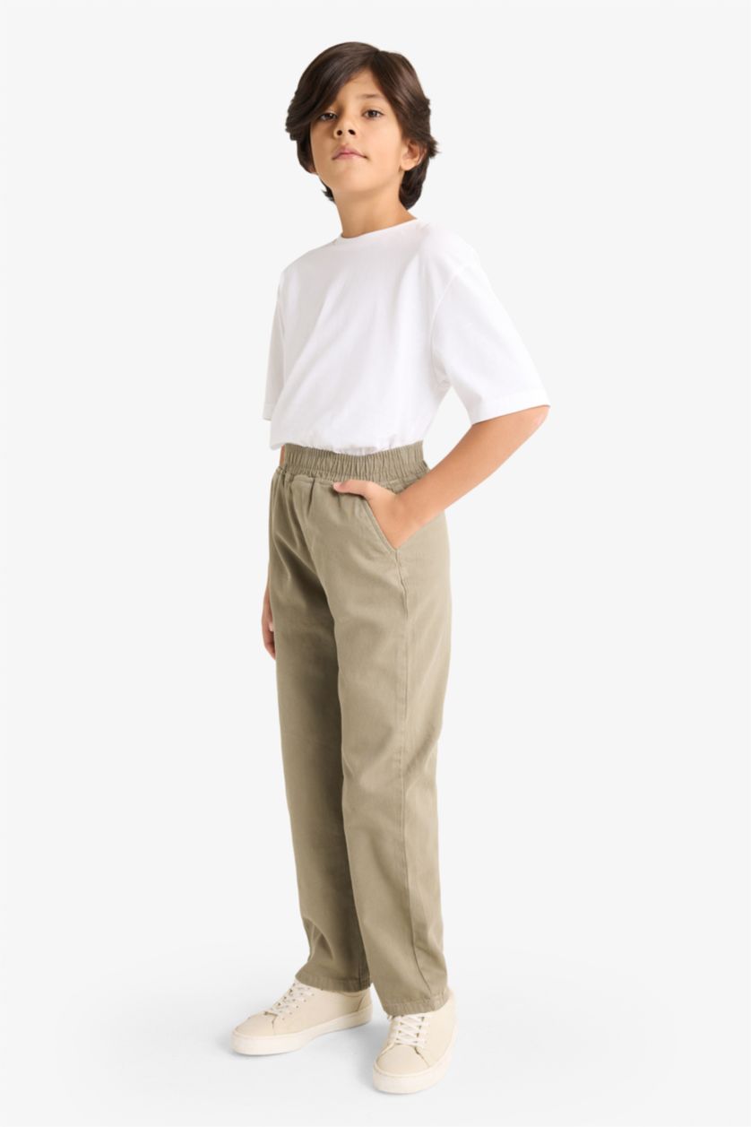BOYS & TEENS Khaki Boy Waist Elastic Gabardine Trousers