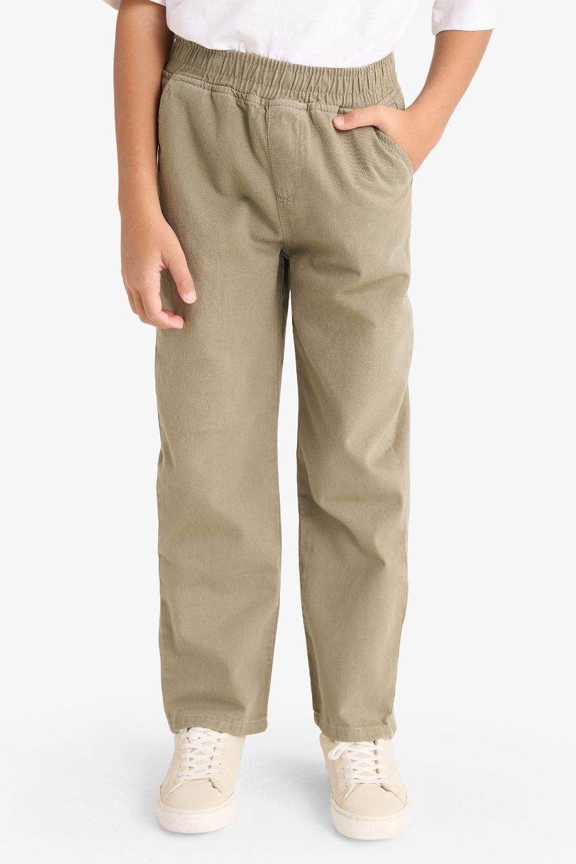 BOYS & TEENS Khaki Boy Waist Elastic Gabardine Trousers