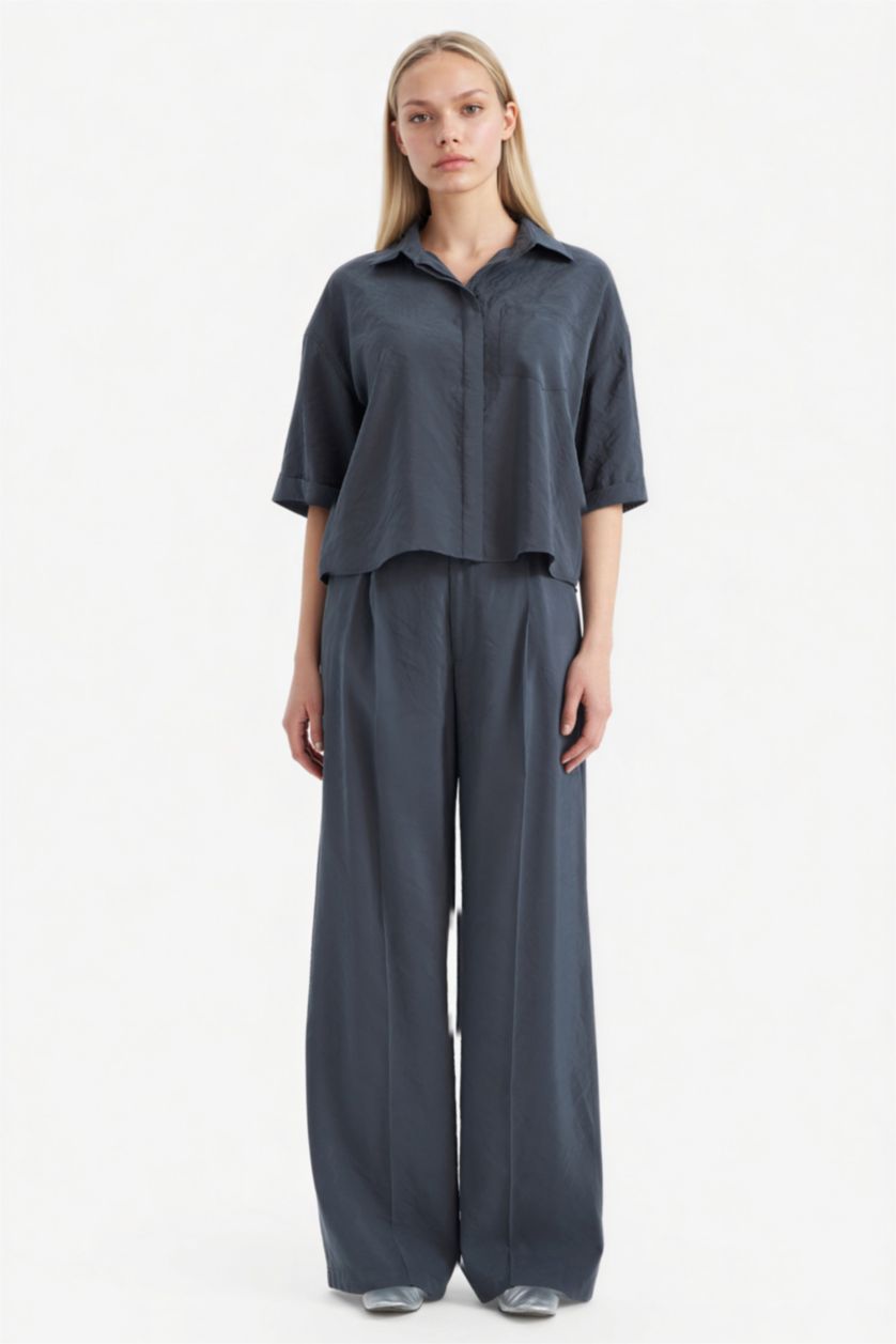 WOMAN Anthracite Wide Leg High Waist Modal Trousers