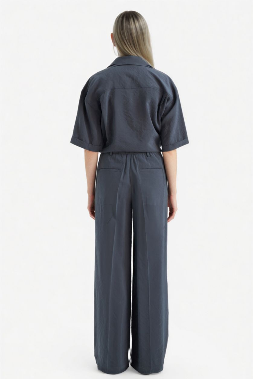 WOMAN Anthracite Wide Leg High Waist Modal Trousers