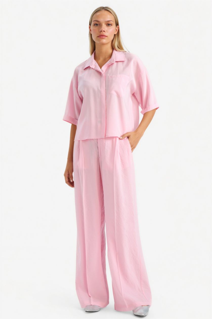 WOMAN Light Pink Wide Leg High Waist Long Modal Trousers