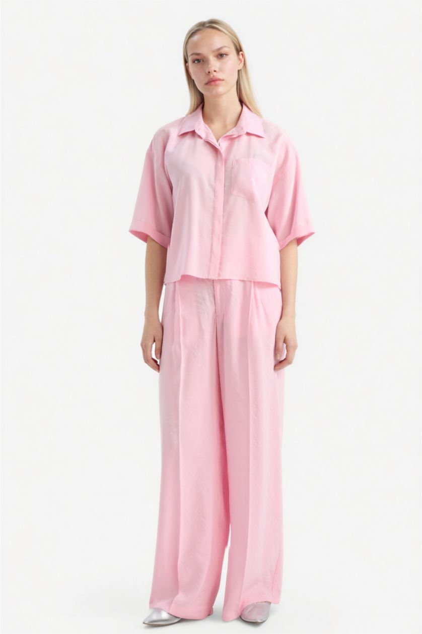 WOMAN Light Pink Wide Leg High Waist Long Modal Trousers