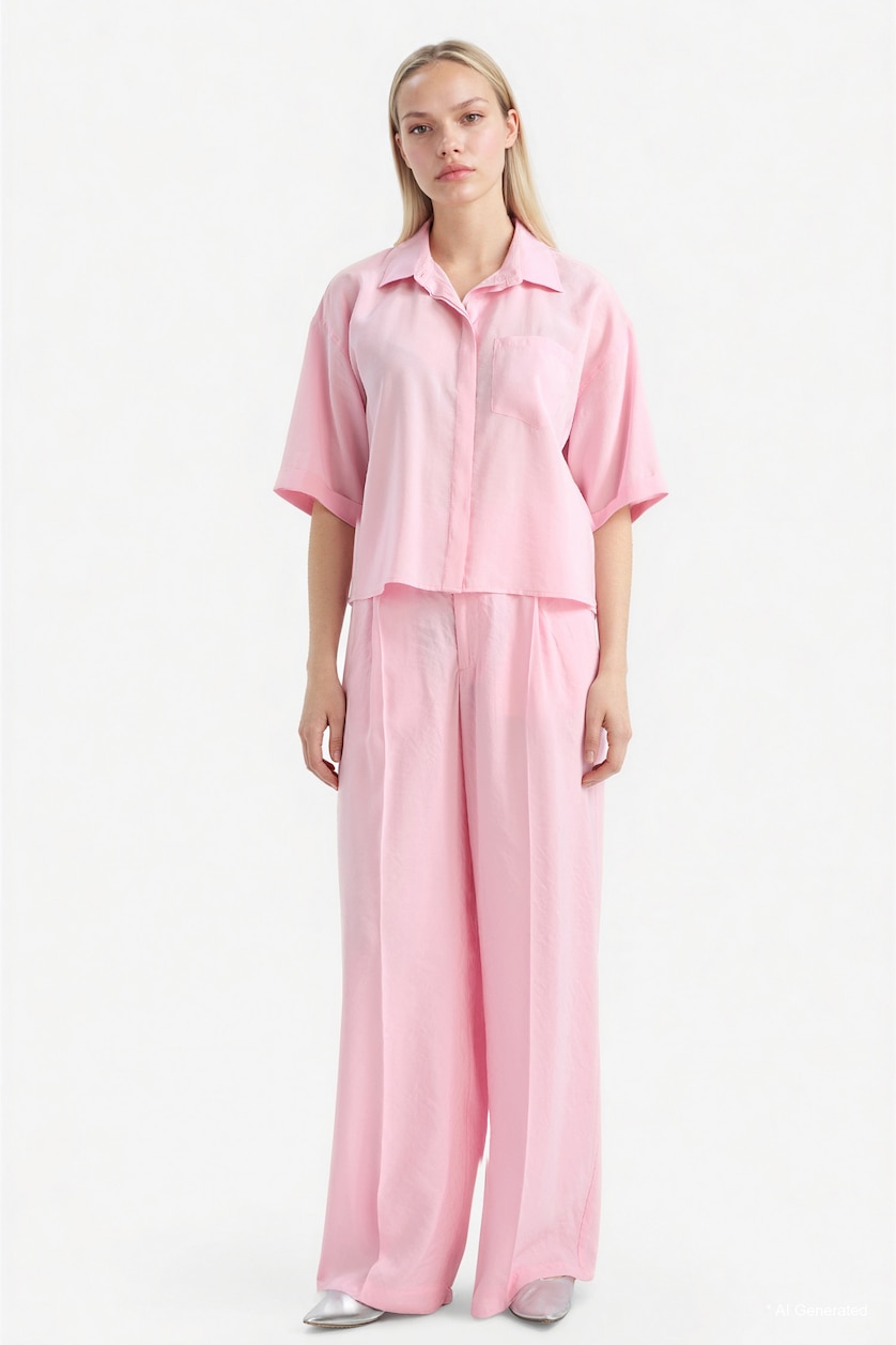 WOMAN Light Pink Wide Leg High Waist Long Modal Trousers