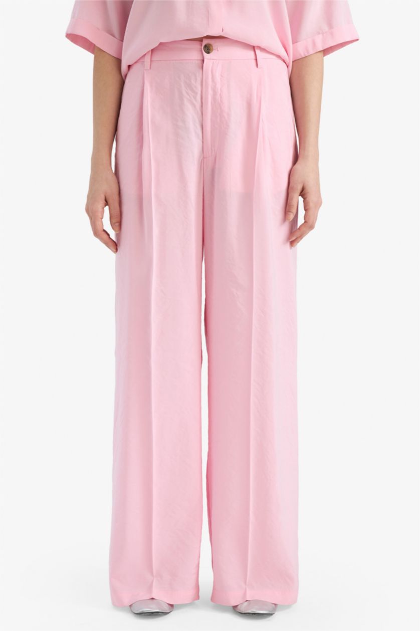 WOMAN Light Pink Wide Leg High Waist Long Modal Trousers