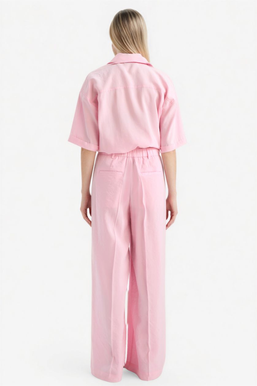 WOMAN Light Pink Wide Leg High Waist Long Modal Trousers