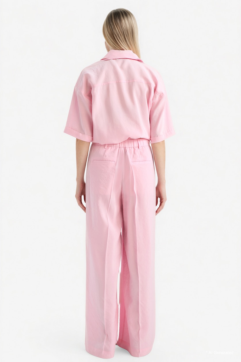 WOMAN Light Pink Wide Leg High Waist Long Modal Trousers