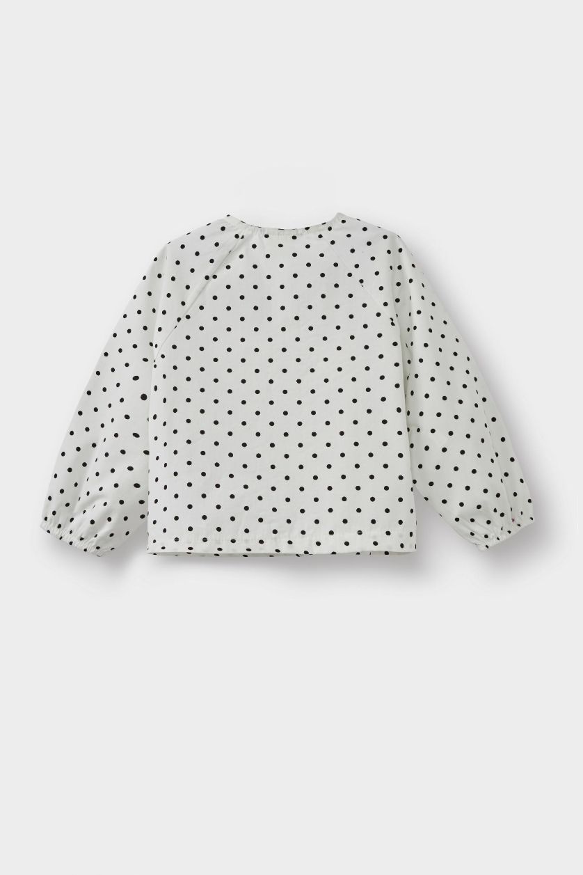 Kız Bebek Ekru Puantiyeli Reglan Kol Poplin Uzun Kollu Gömlek Kız Bebek