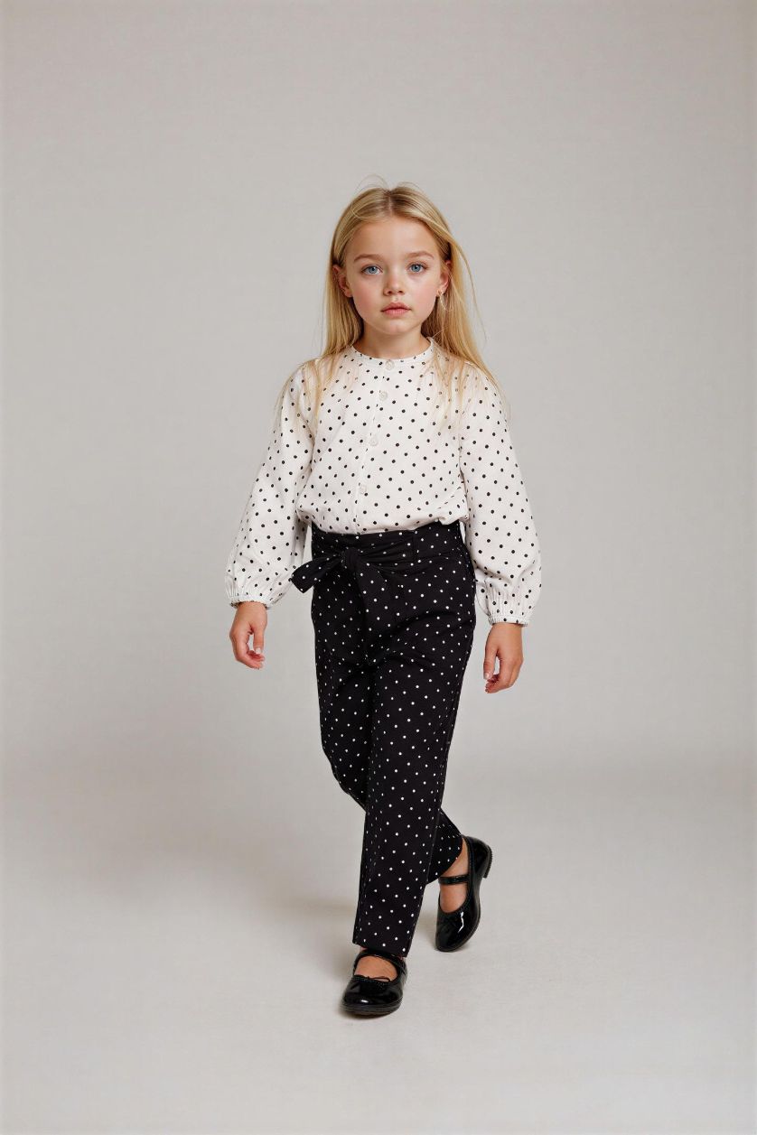 طفلة صغيرة أسود بنطلون بناتي منقط وايد ليج برجل واسع بوبلين برجل عادية