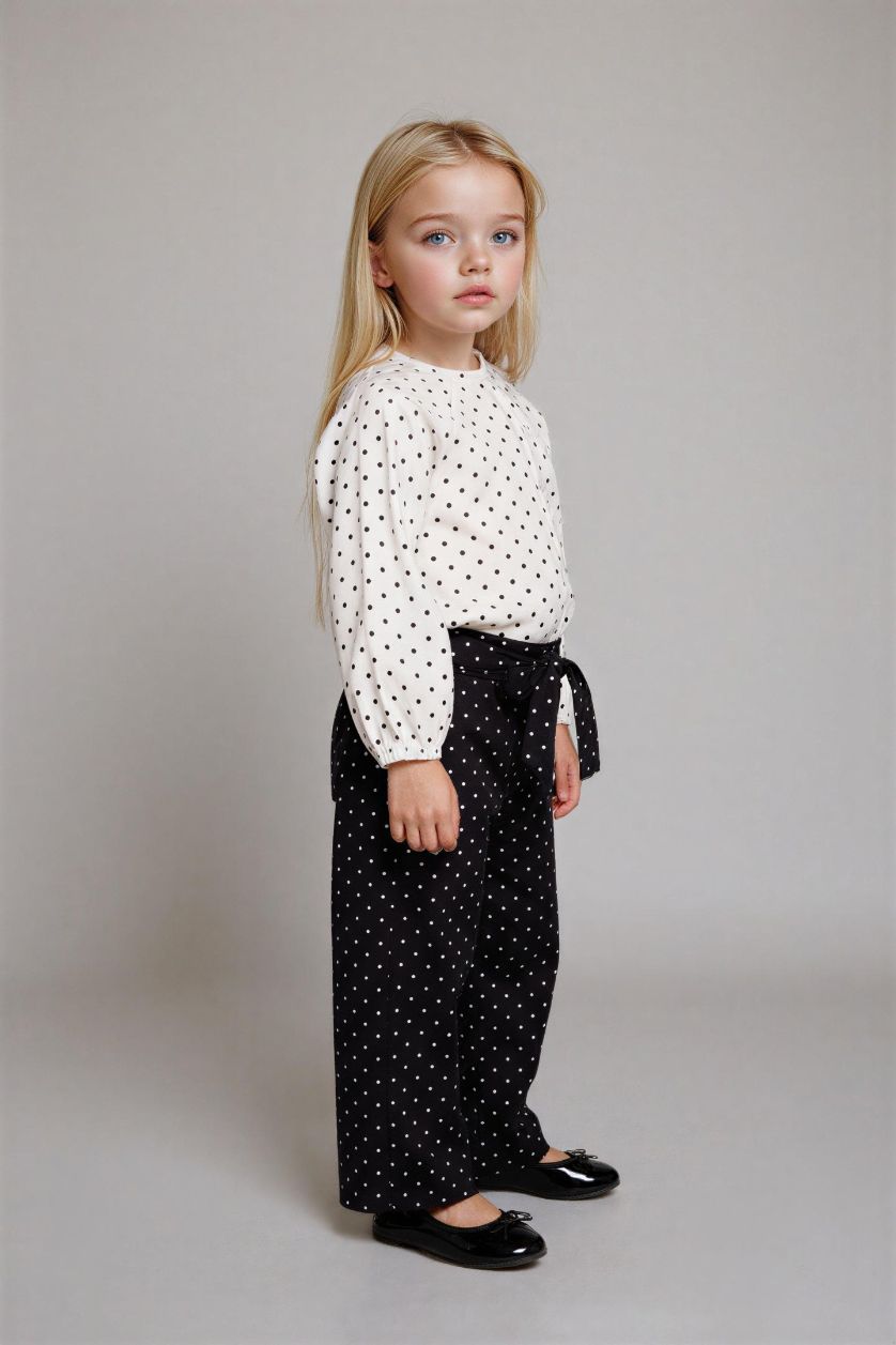 طفلة صغيرة أسود بنطلون بناتي منقط وايد ليج برجل واسع بوبلين برجل عادية