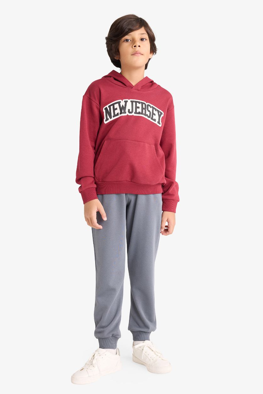 Erkek Çocuk - Genç Erkek Bordo 2'li Takım Kapüşonlu Baskılı Sweatshirt Eşofman Altı Erkek Çocuk
