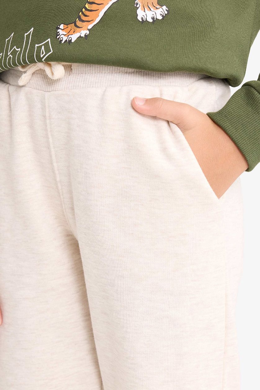 Erkek Çocuk - Genç Erkek Haki 2'li Takım Kaplan Baskılı Kapüşonlu Sweatshirt Eşofman Altı Erkek Çocuk