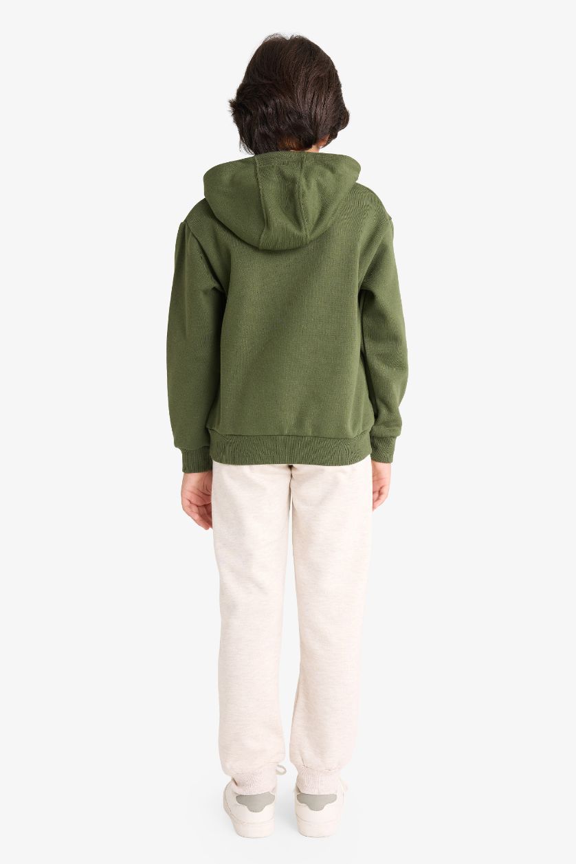 Erkek Çocuk - Genç Erkek Haki 2'li Takım Kaplan Baskılı Kapüşonlu Sweatshirt Eşofman Altı Erkek Çocuk