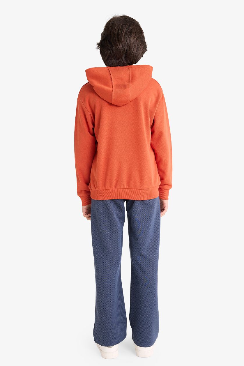 Erkek Çocuk - Genç Erkek Koyu Turuncu 2'li Takım Kapüşonlu Baskılı Sweatshirt Eşofman Altı Erkek Çocuk