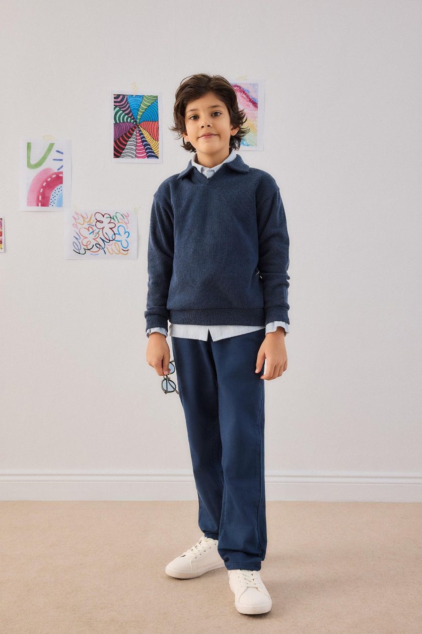 Erkek Çocuk - Genç Erkek Lacivert Apaş Yaka Sweatshirt Erkek Çocuk