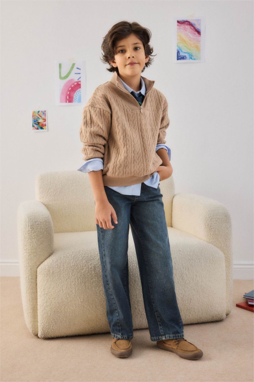 Boys & Teens Dark Vison Boy Half Zippered Fleece Lining Sweatshirt