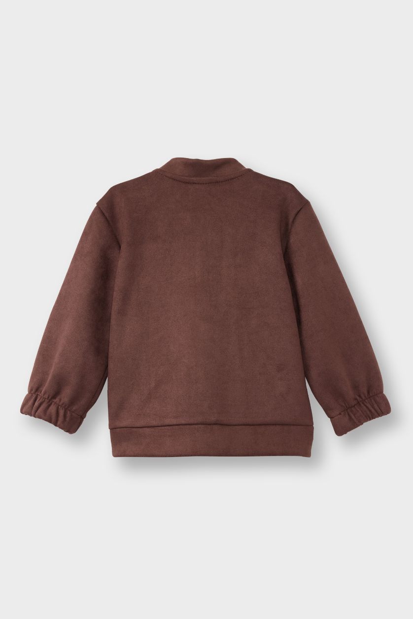 Erkek Bebek Kahve Kolej Yaka Süet Bomber Ceket Erkek Bebek