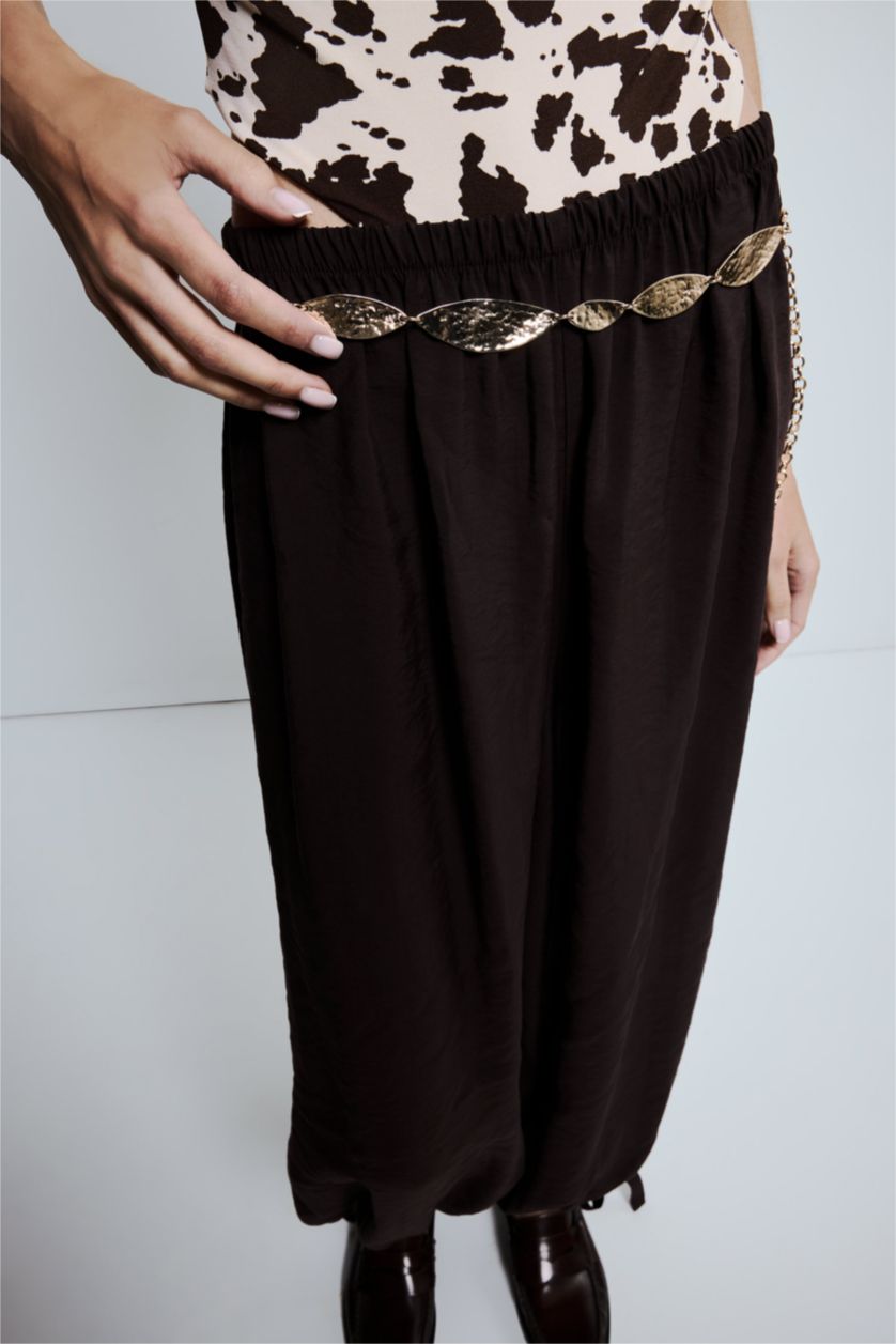 Kadın Altın Kadın Gold Parlak Desenli Metal Zincir Kemer