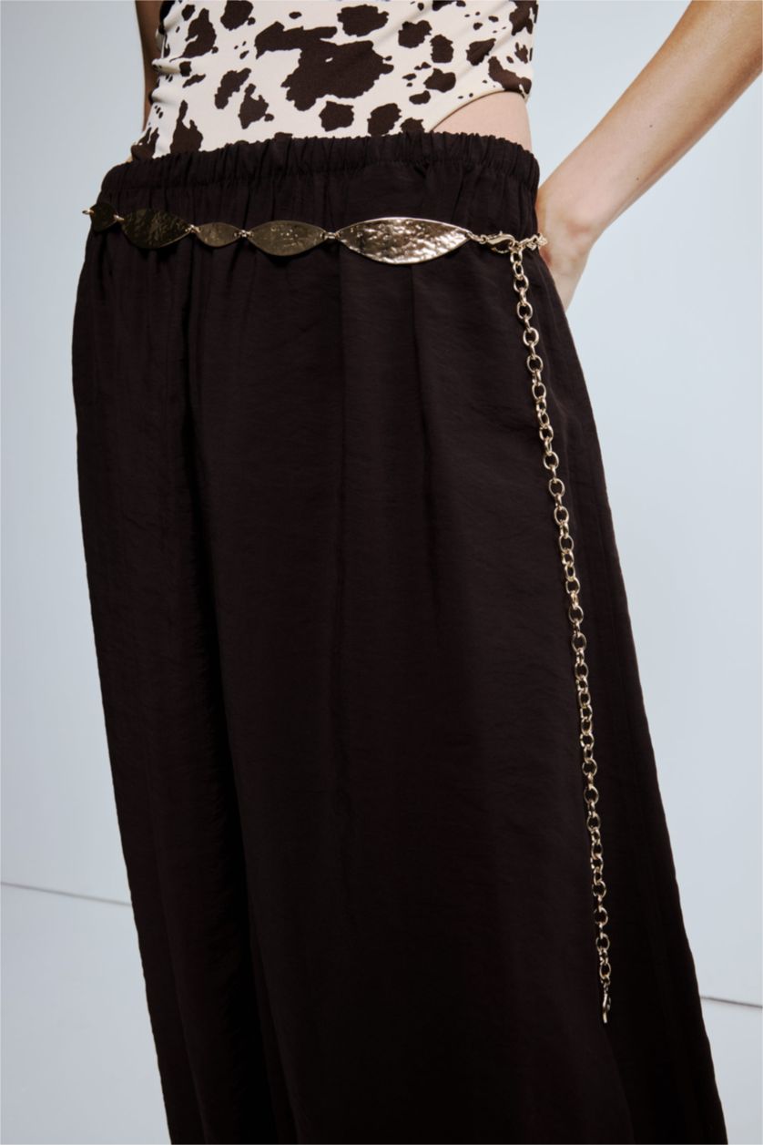 Kadın Altın Kadın Gold Parlak Desenli Metal Zincir Kemer