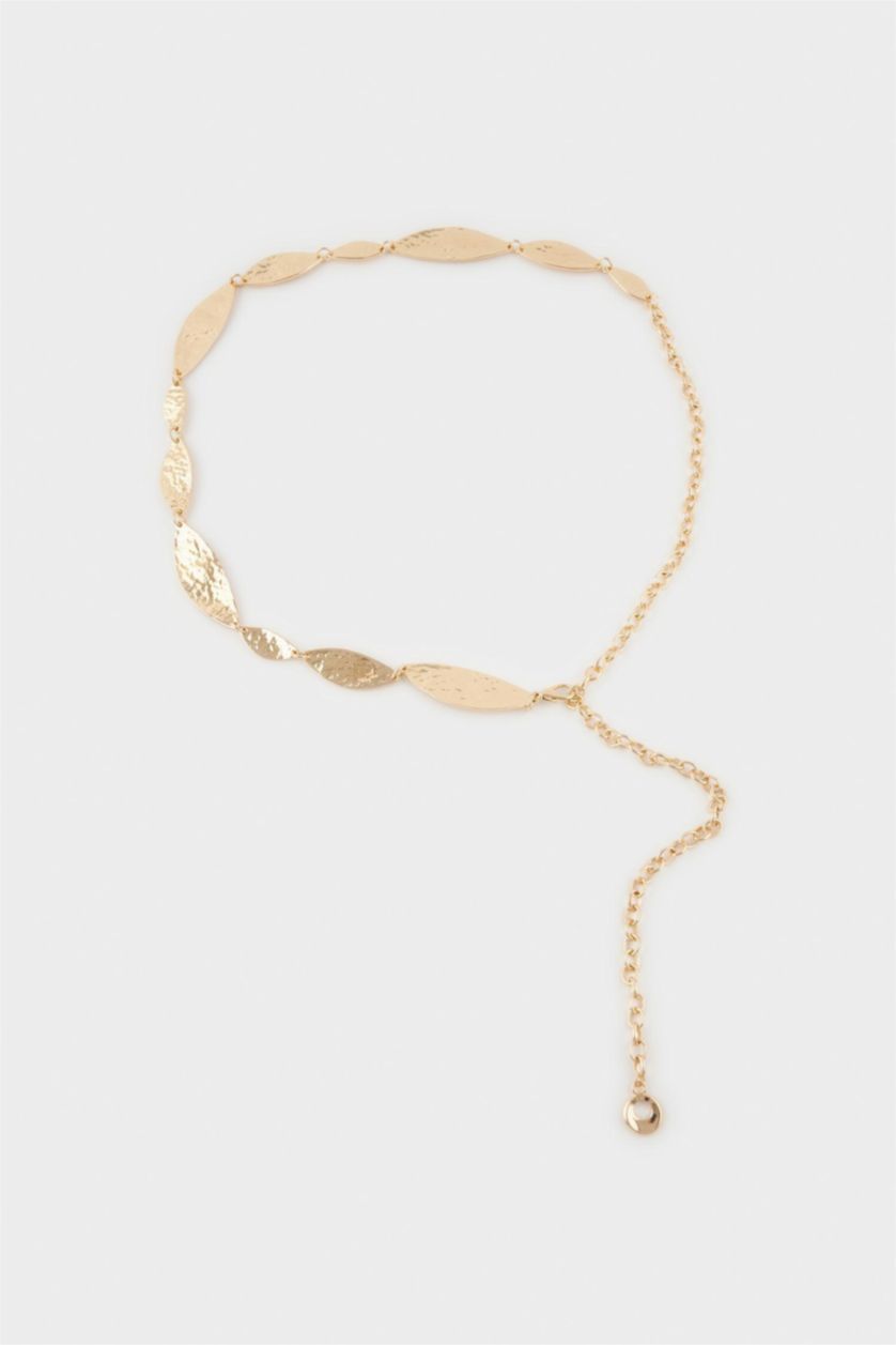 Kadın Altın Kadın Gold Parlak Desenli Metal Zincir Kemer