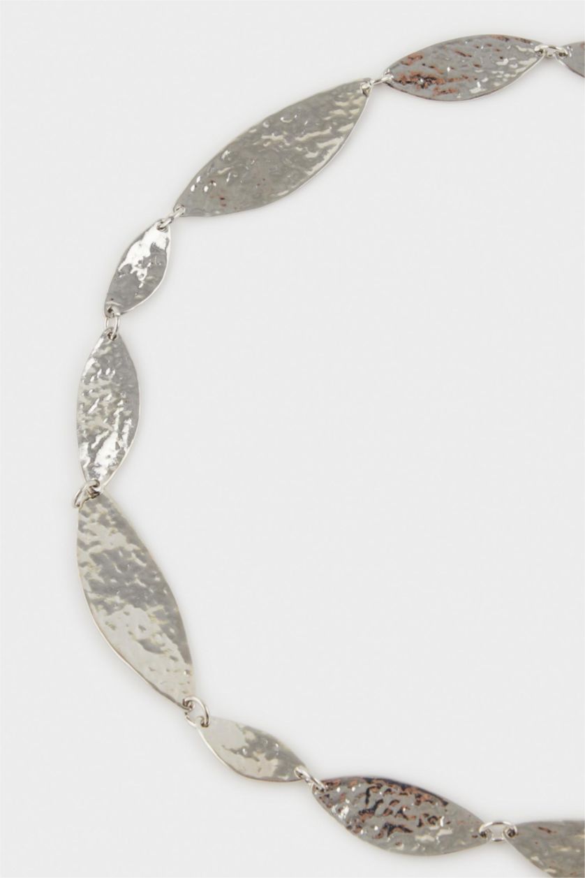 Kadın Gümüş Kadın Silver Parlak Desenli Metal Zincir Kemer