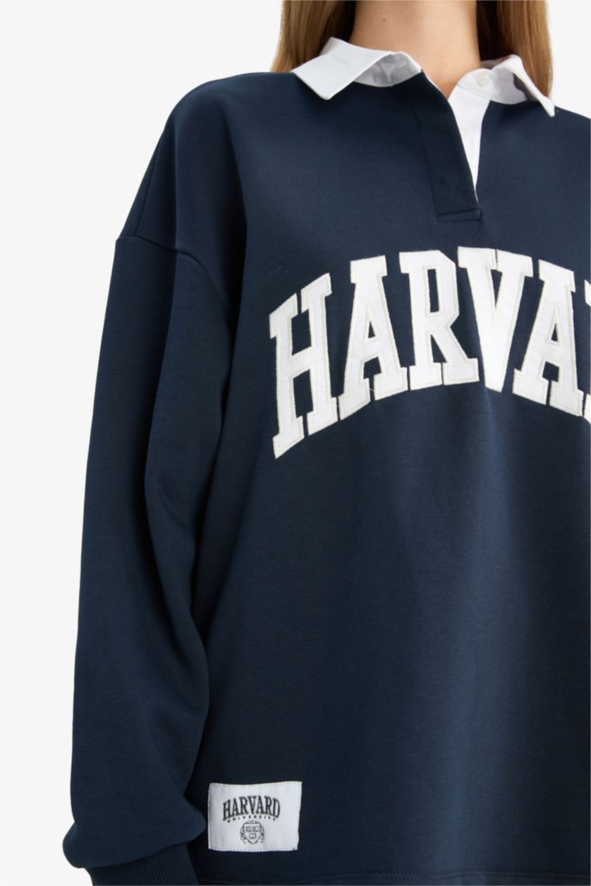 نساء كحلي سويت شيرت اوفر سايز بياقة بولو