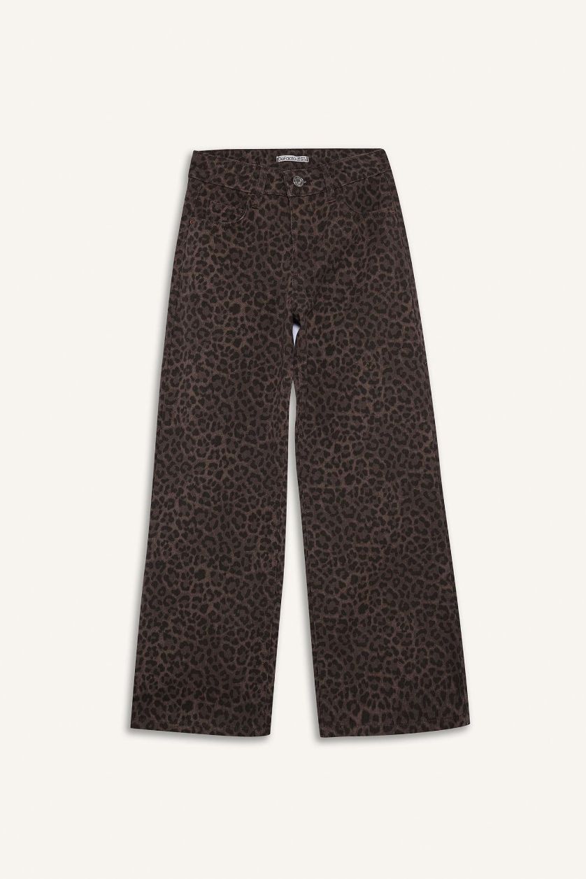 GIRLS & TEENS Khaki Girl Flare Fit Leopard Print Trousers