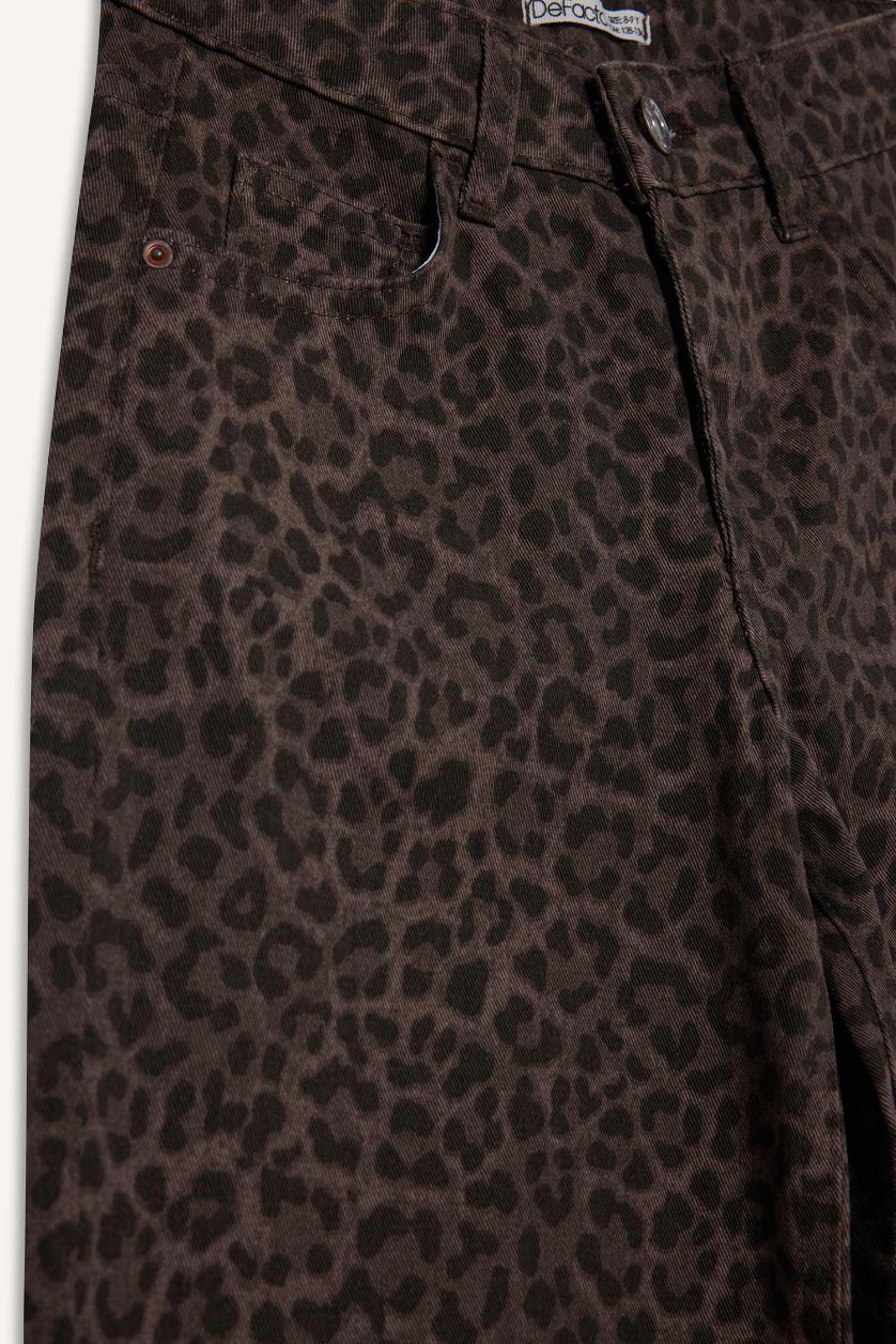 GIRLS & TEENS Khaki Girl Flare Fit Leopard Print Trousers