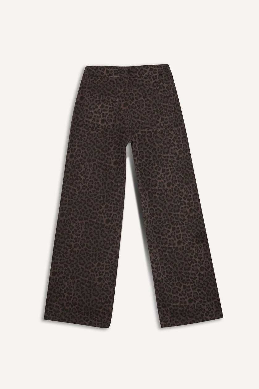 GIRLS & TEENS Khaki Girl Flare Fit Leopard Print Trousers