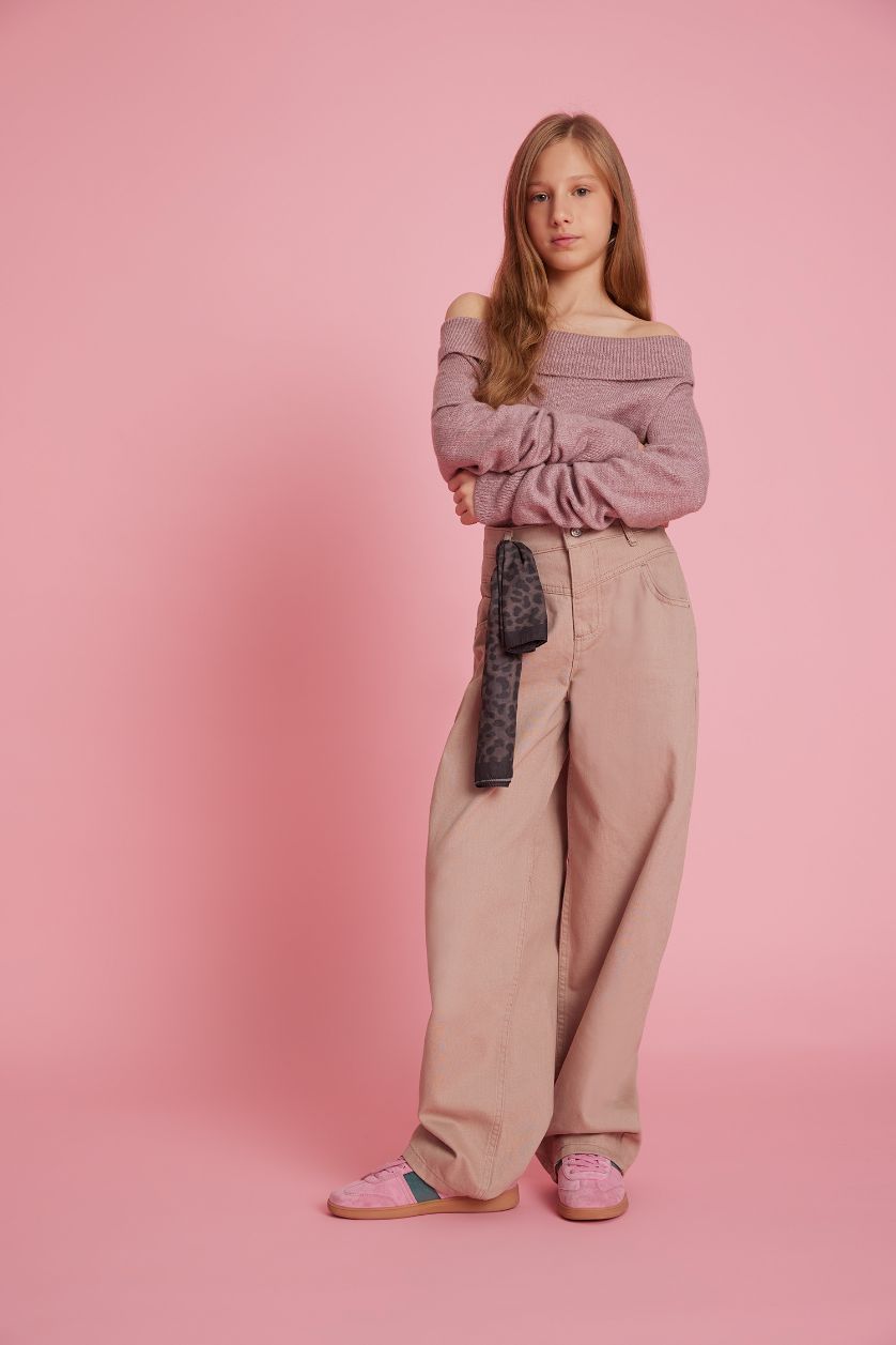 Girls & Teens Brown Girl Baggy Fit Leopard Scarf Detail Gabardine Trousers