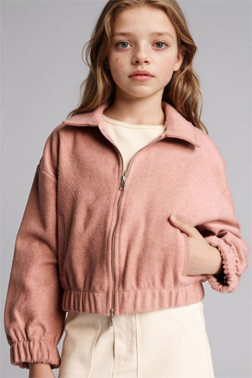 Girls & Teens Rose Regular Fit Zip Polo Collar Wool Jacket