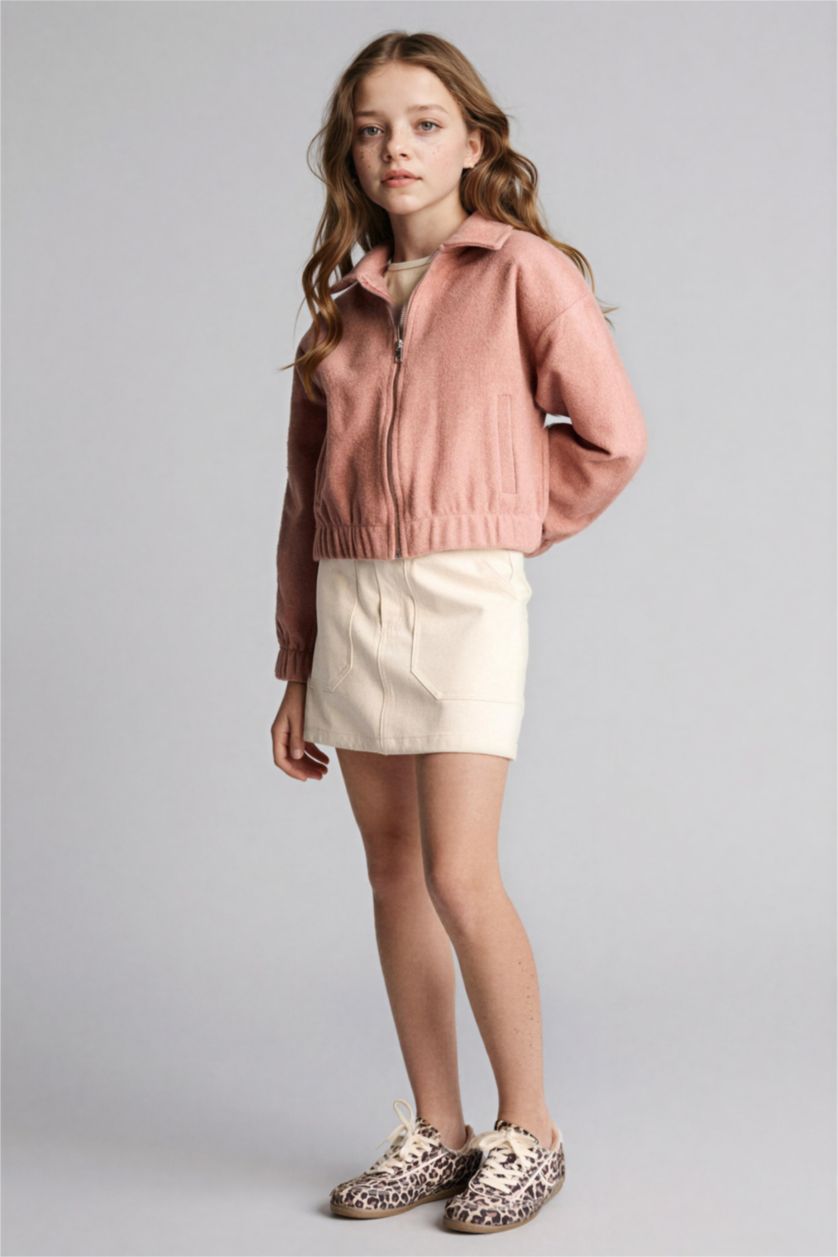 Girls & Teens Rose Regular Fit Zip Polo Collar Wool Jacket