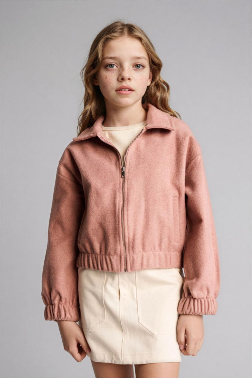Girls & Teens Rose Regular Fit Zip Polo Collar Wool Jacket