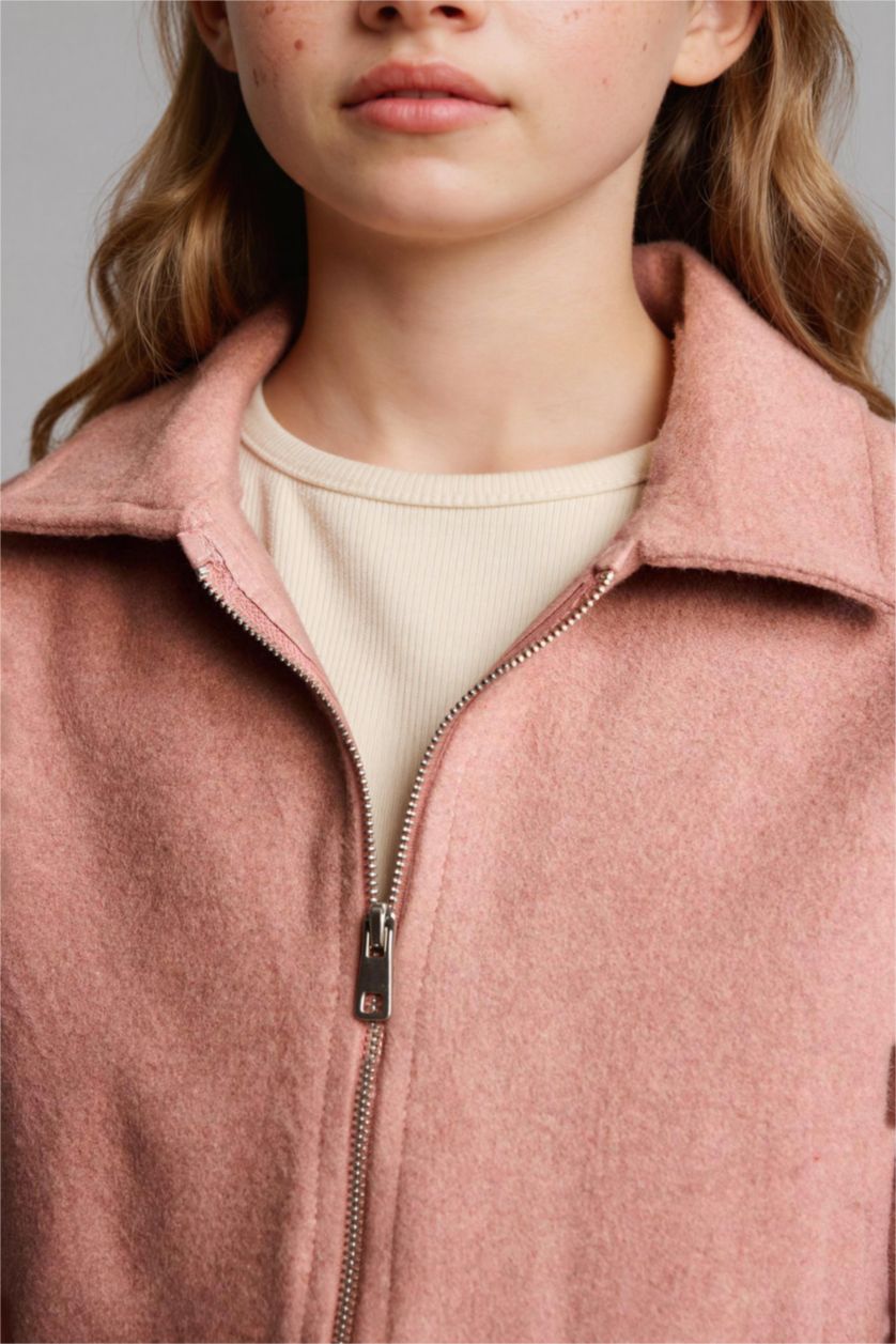 Girls & Teens Rose Regular Fit Zip Polo Collar Wool Jacket