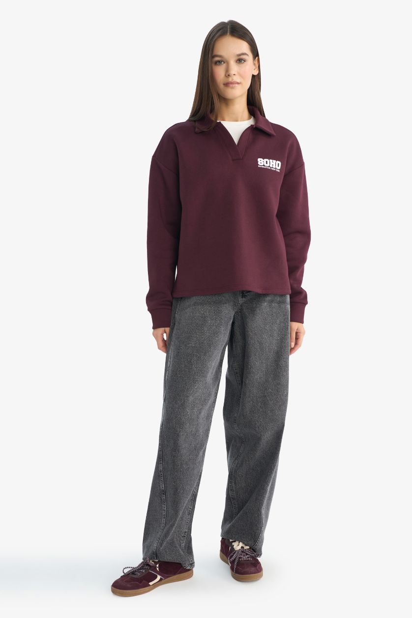 WOMAN Bordeaux Oversize Fit Printed Sweatshirt