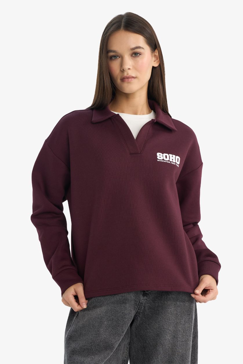 WOMAN Bordeaux Oversize Fit Printed Sweatshirt