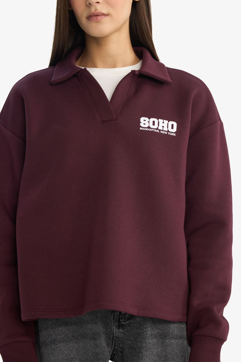WOMAN Bordeaux Oversize Fit Printed Sweatshirt