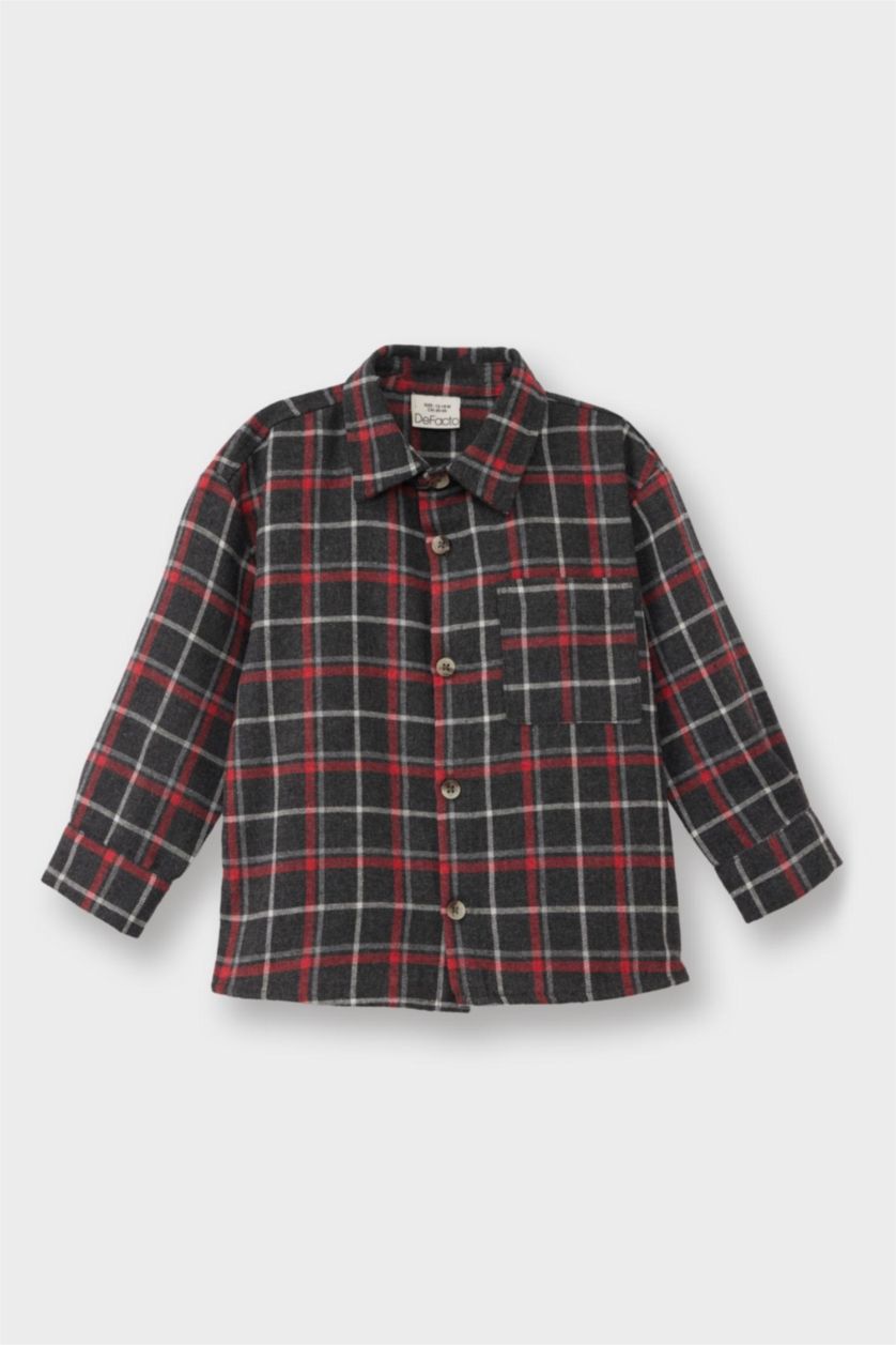 Baby Boy Anthracite Regular Fit Flanel Plaid Long Sleeve Shirt