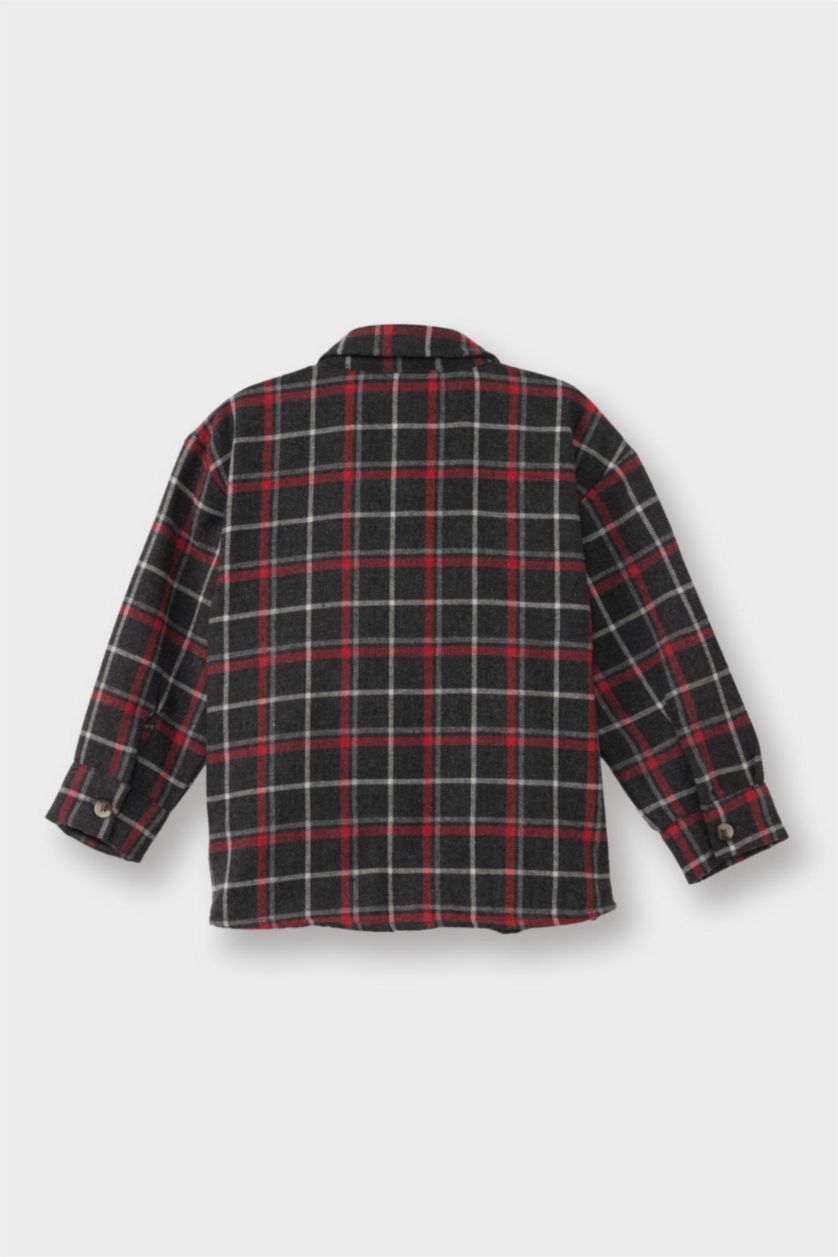 Baby Boy Anthracite Regular Fit Flanel Plaid Long Sleeve Shirt