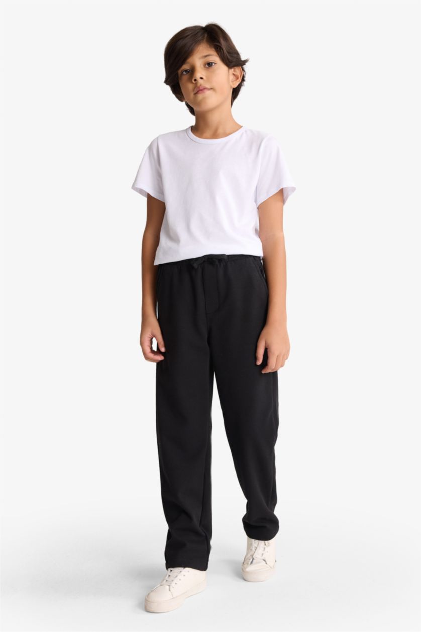 Erkek Çocuk - Genç Erkek Siyah Beli Lastikli Standart Paça Pantolon Erkek Çocuk