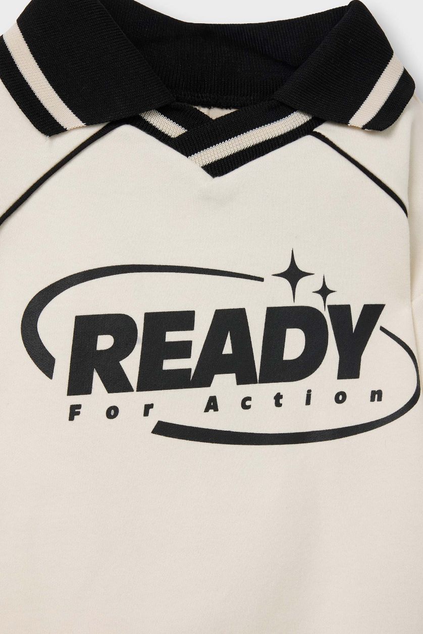 Erkek Bebek Ekru Hakim Yaka Baskılı Sweatshirt Erkek Bebek