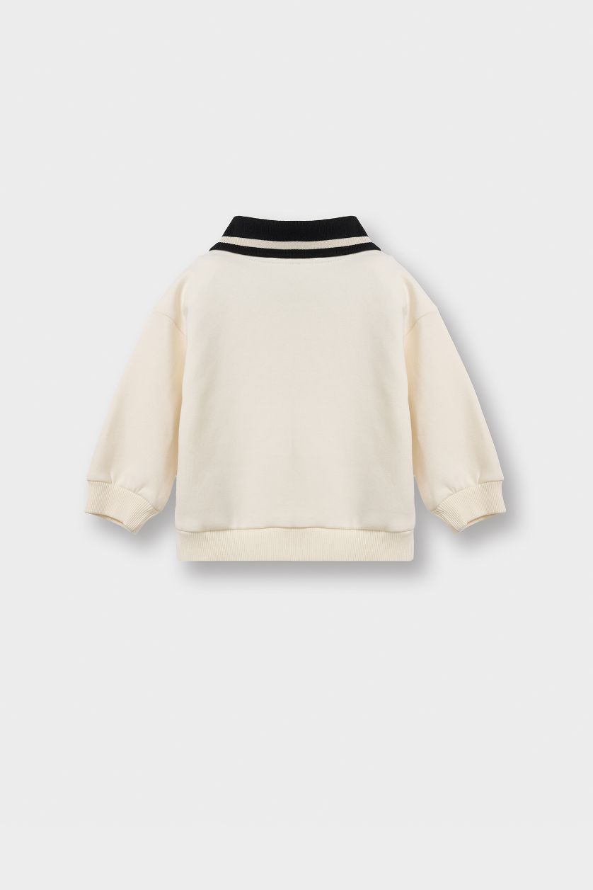 Erkek Bebek Ekru Hakim Yaka Baskılı Sweatshirt Erkek Bebek