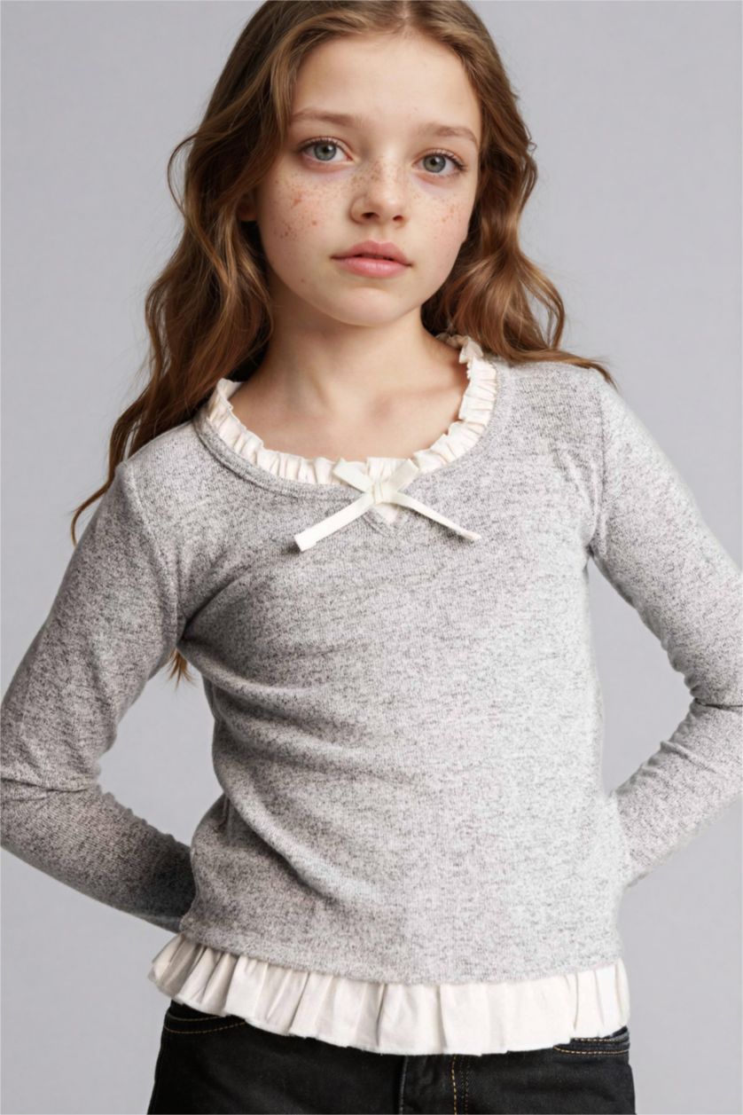 GIRLS & TEENS Grey Melange Girl Relax Fit Long Sleeve T-Shirt