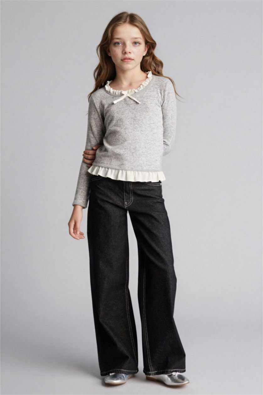 GIRLS & TEENS Grey Melange Girl Relax Fit Long Sleeve T-Shirt