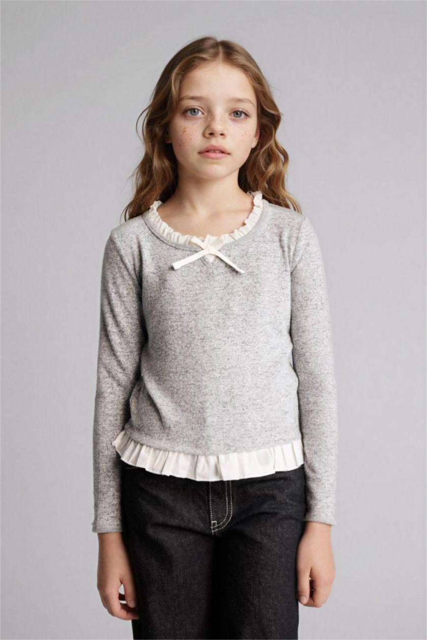 GIRLS & TEENS Grey Melange Girl Relax Fit Long Sleeve T-Shirt