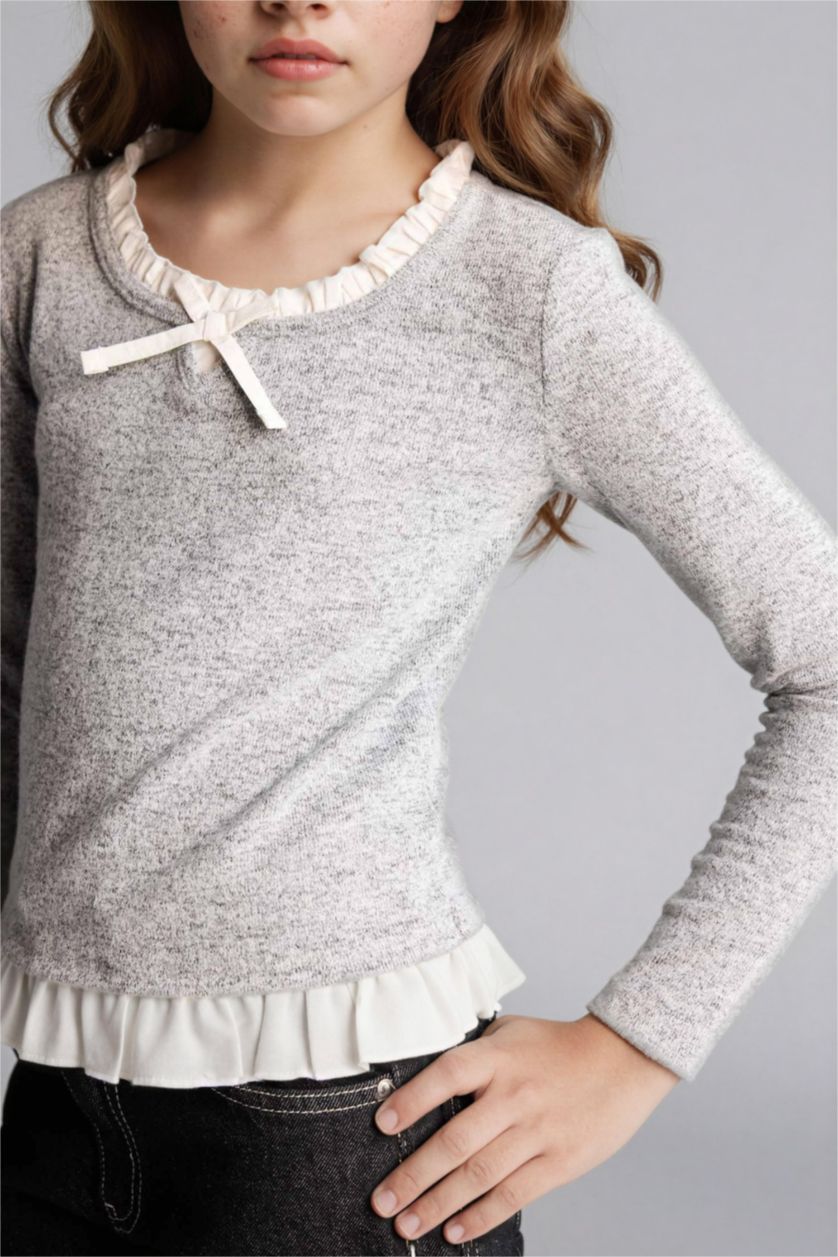 GIRLS & TEENS Grey Melange Girl Relax Fit Long Sleeve T-Shirt