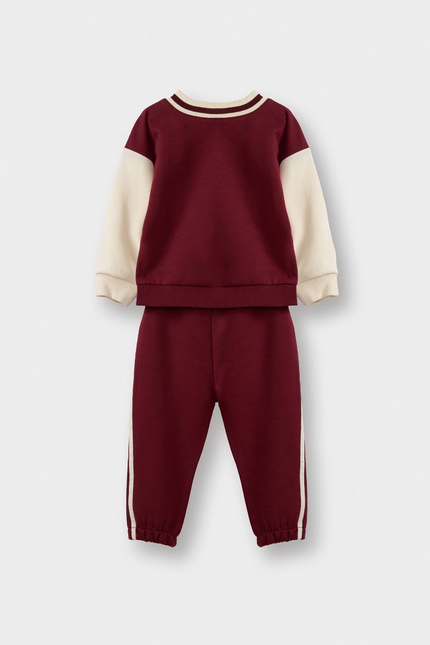 Erkek Bebek Bordo 2'li Takım Baskılı Sweatshirt Eşofman Altı Erkek Bebek