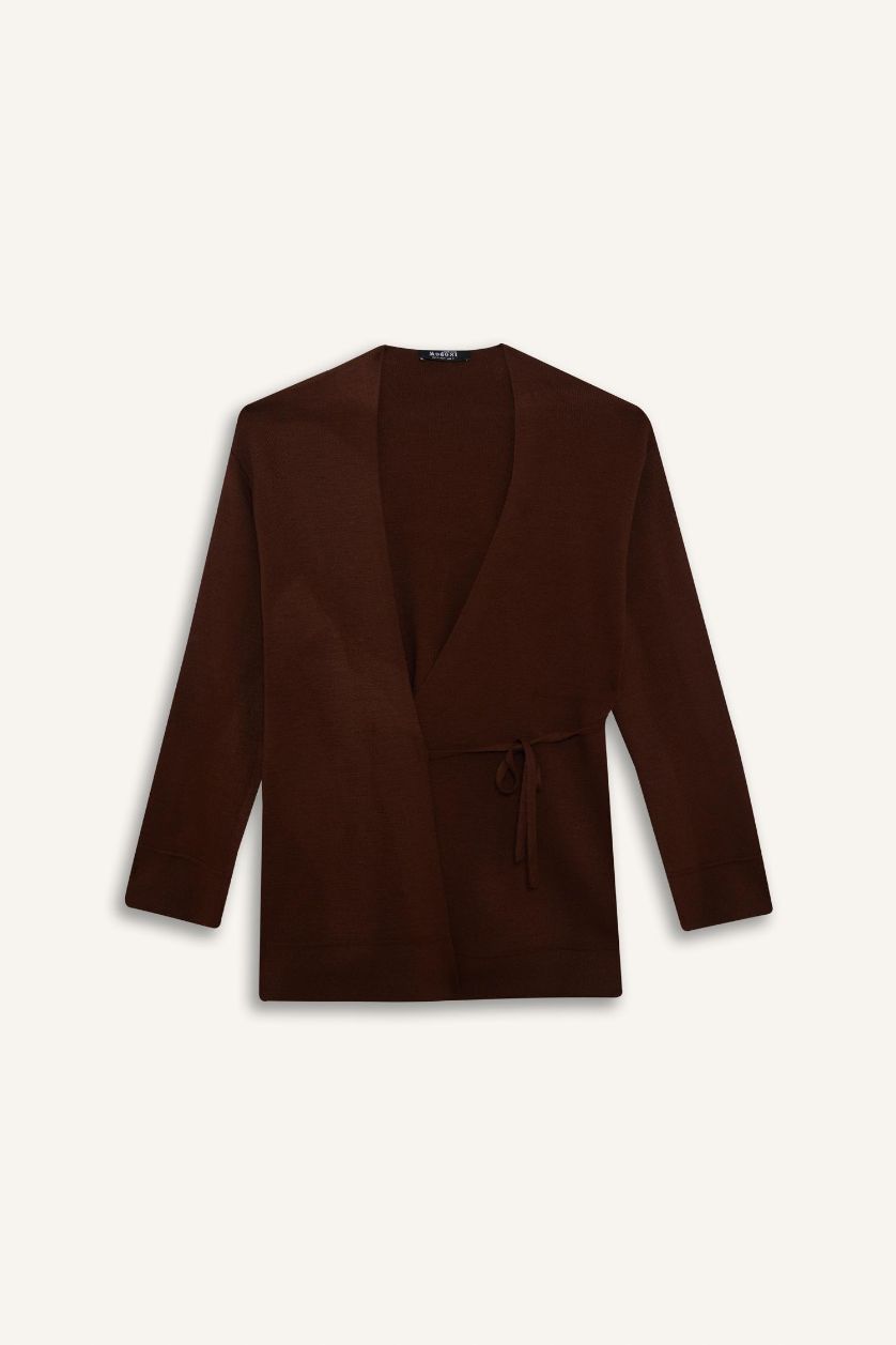 Woman Brown Regular Fit V-Neck Knitwear Cardigan