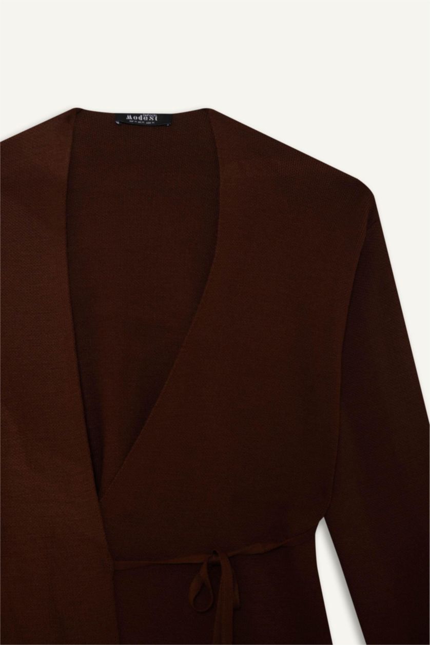 Woman Brown Regular Fit V-Neck Knitwear Cardigan